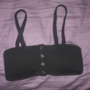 BLACK RIBBED STRAIGHT CUT BIKINI TOP